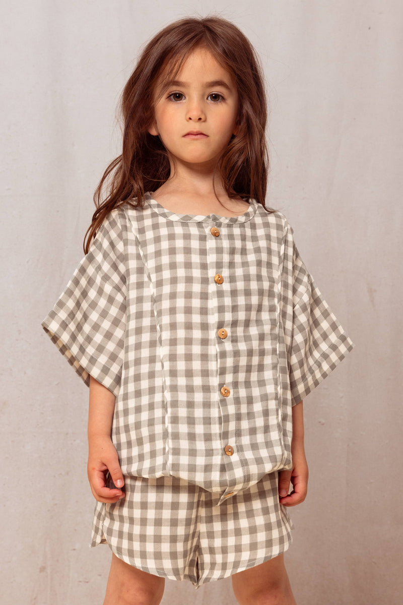 Blouse Thelme Green Grey Gingham