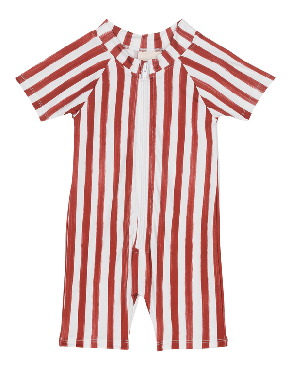 Combishort anti-UV Lulu Rayures Rouge brique