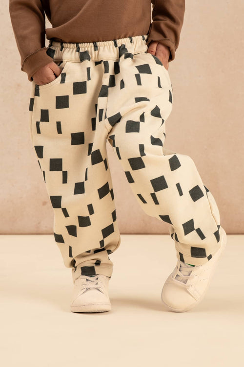 Pantalon Carrot Molleton Ecru Carrés