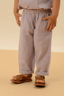 Pantalon Cousin en gaze de coton biologique rayures violettes petite fille et petit garçon