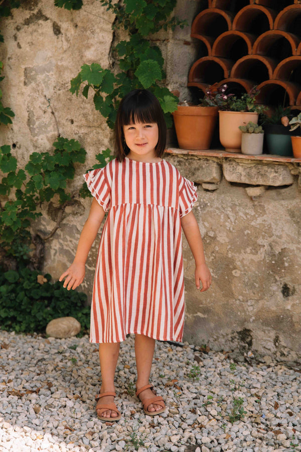 Robe Cousine Rayures rouge brique