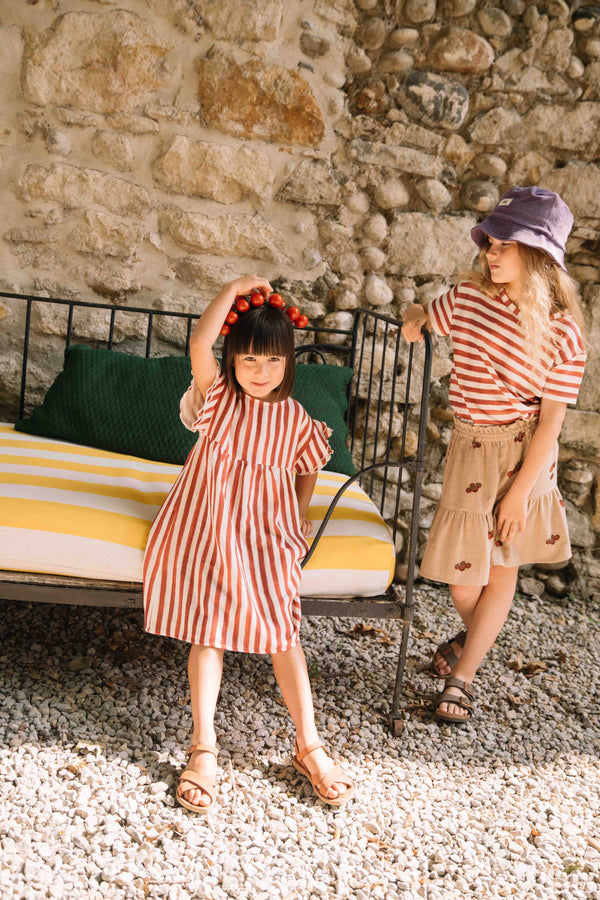 Robe Cousine Rayures rouge brique