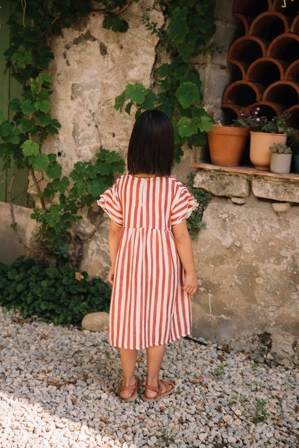 Robe Cousine Rayures rouge brique