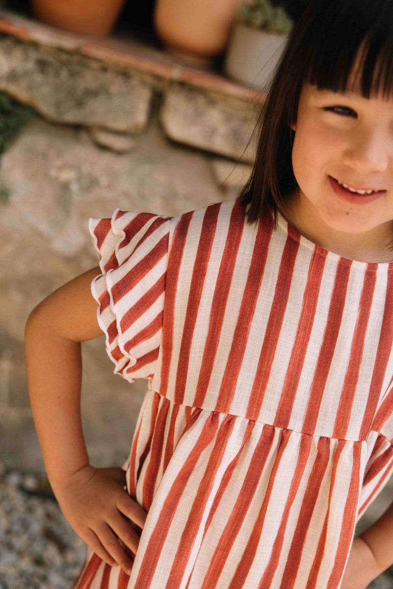 Robe Cousine Rayures rouge brique