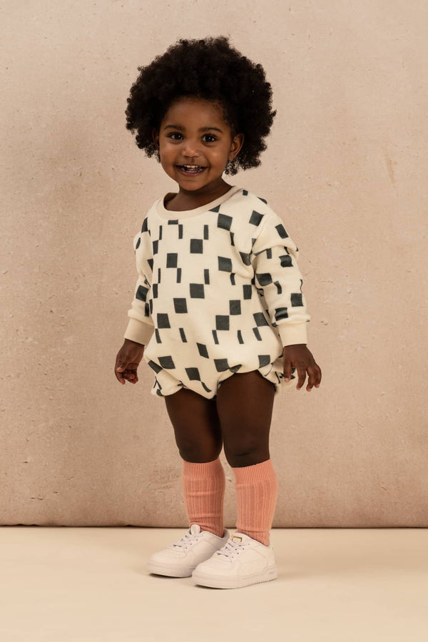 Barboteuse Milo Polaire Biologique Mixte Naissance à Ans Ecru carrés