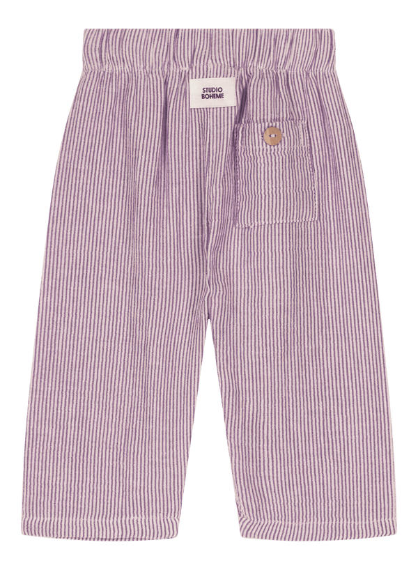 Studio Boheme Paris pantalon cousin rayures violettes en gaze de coton biologique Studio Boheme Paris 