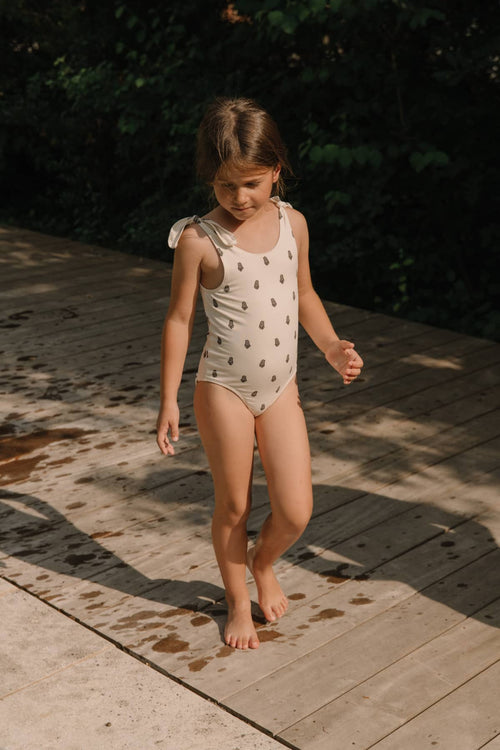 Maillot de bain Studio Boheme ecru imprimé lavande coton biologique petite fille de 2 ans à 10 ans