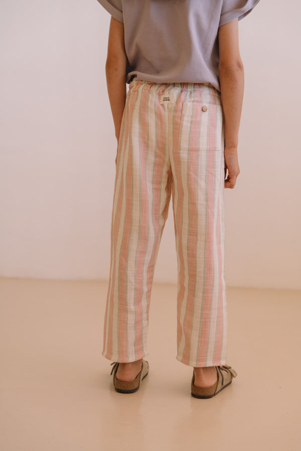 Pantalon Cousin Rayures Fraise Pistache