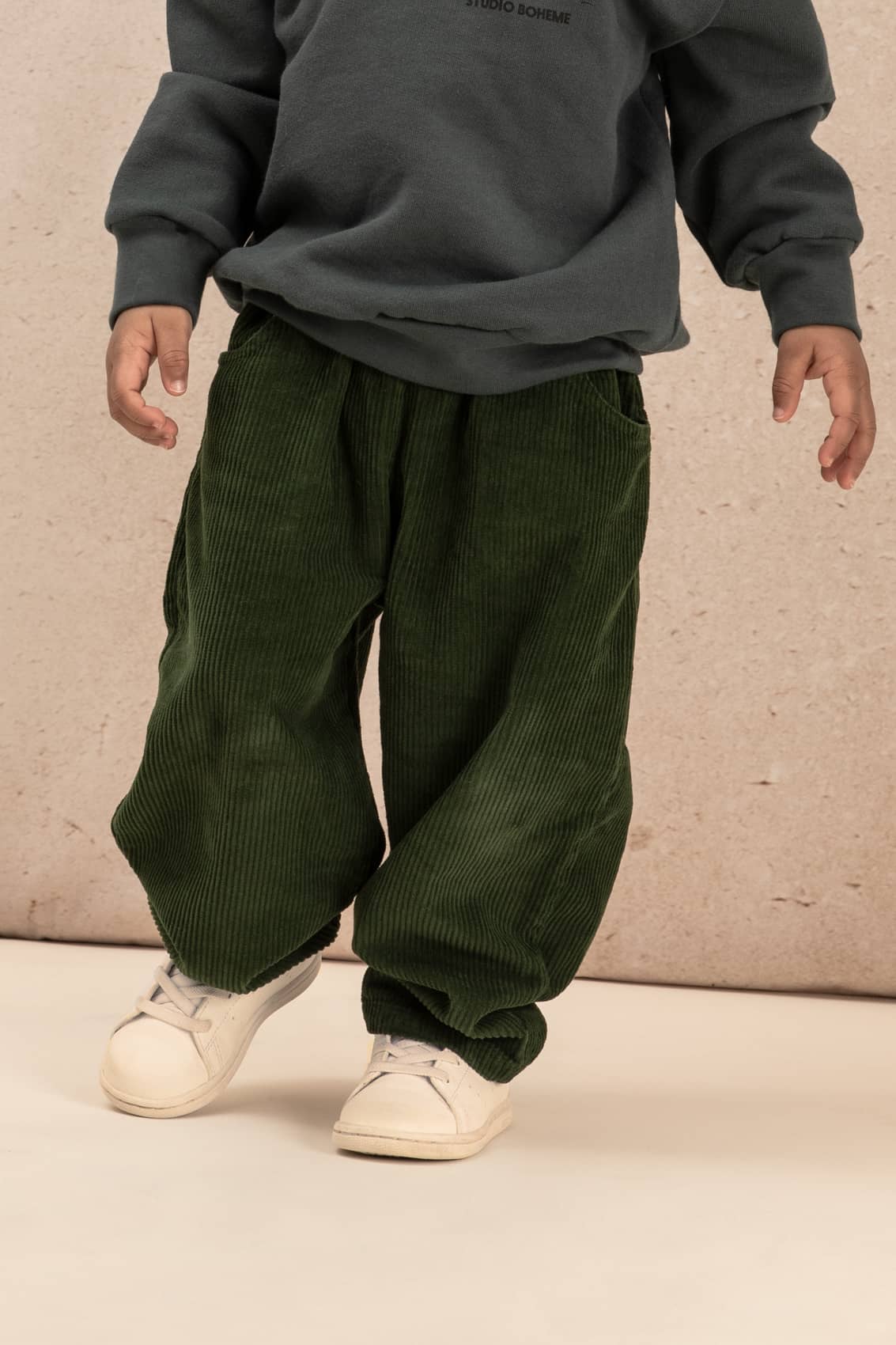 Carrot Corduroy Pants Green from Birth to 10Y Organic Cotton Studio Boheme