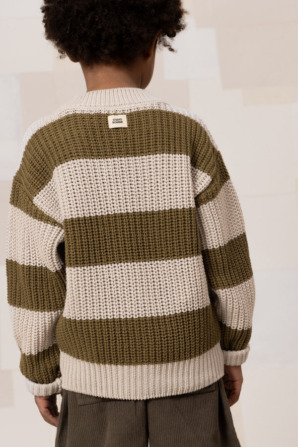 Pull Marcelo gris clair et Olive