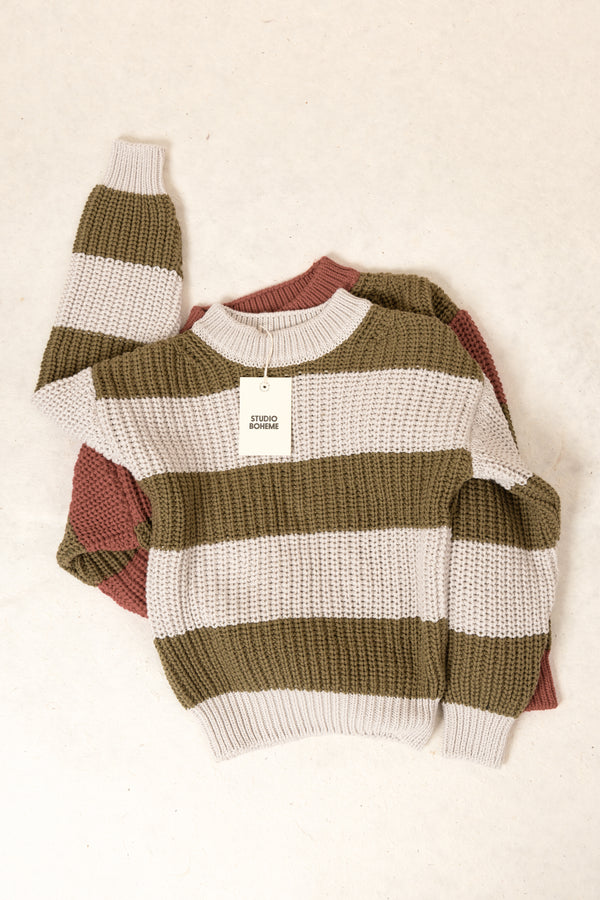 Pull Marcelo gris clair et Olive