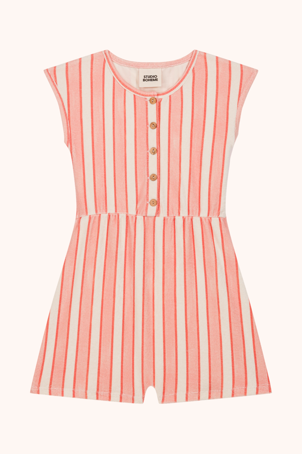 Combishort Loulou Rayures Rose Rouge