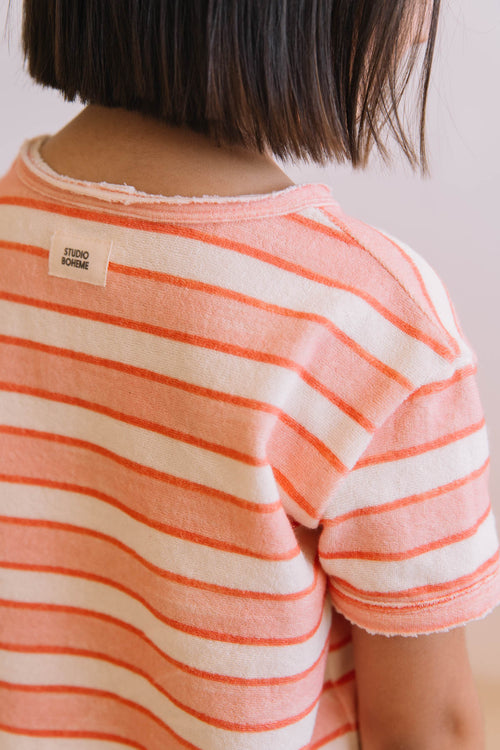 T-shirt Essential Terry Rayures Rose Rouge