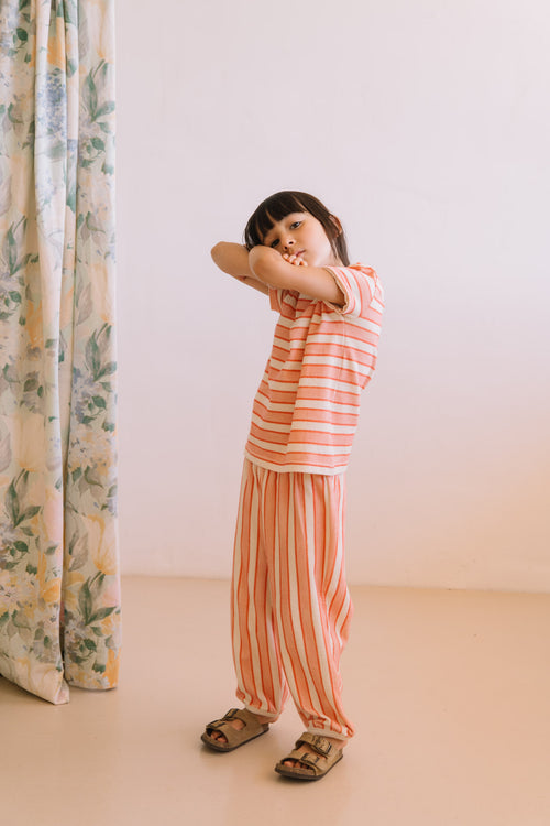 T-shirt Essential Terry Rayures Rose Rouge