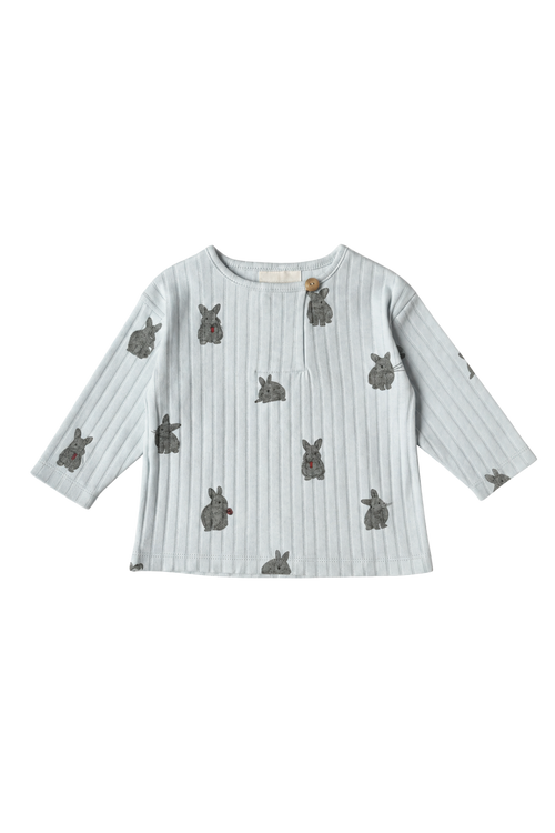 T-shirt Orso Rib ML Ice Blue Lapins