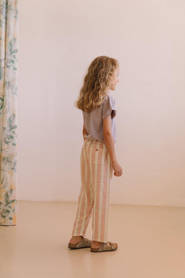 Pantalon Cousin Rayures Fraise Pistache