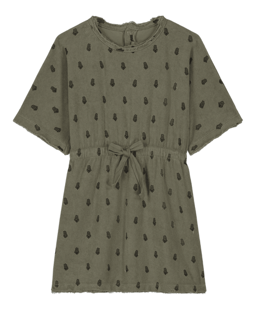 Studio Boheme Paris robe Yogi en éponge de coton biologique vert Sauge imprimé lavandes robe courte légère et très agréable pour l'été