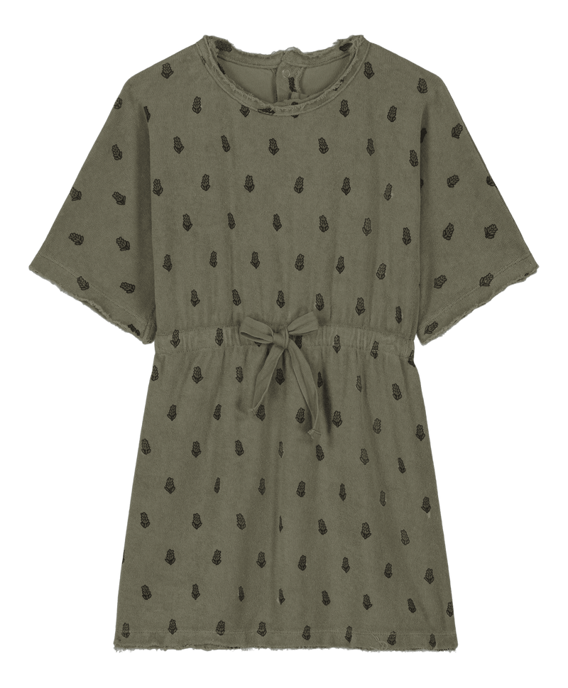 Studio Boheme Paris robe Yogi en éponge de coton biologique vert Sauge imprimé lavandes robe courte légère et très agréable pour l'été